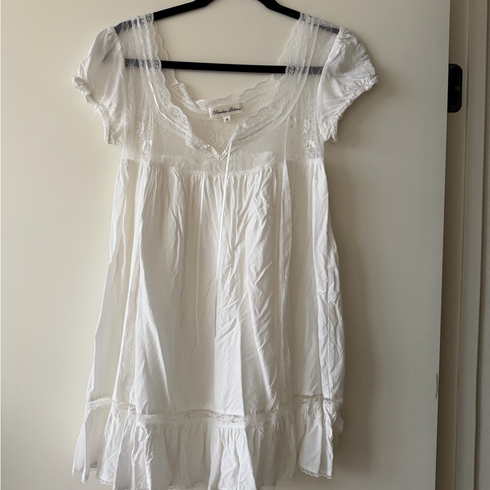 Frankie's Bikinis White Short Sleeve Mini Dress